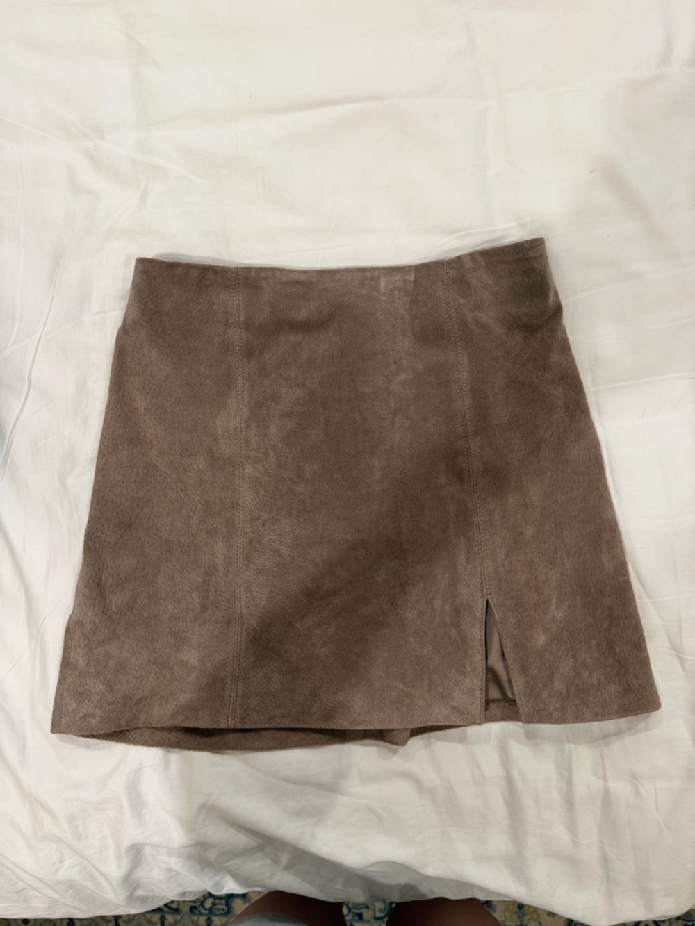 Blank NYC Taupe Suede Mini Skirt with Front Slit